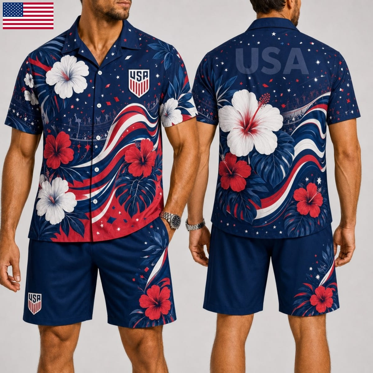 USA Fan Hawaii Shirt & Shorts Set – World Cup 2026
