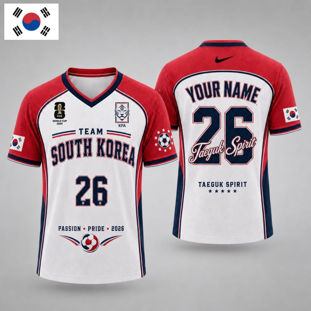 Personalized South Korea Fan V-Neck Soccer Unisex Shirt – Custom Name & Number
