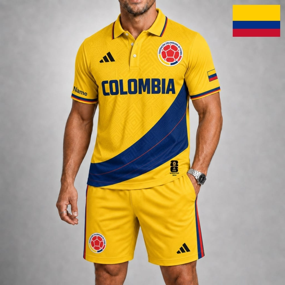 Personalized Colombia Soccer Polo Shirt & Shorts Set – Custom Name & Number | WC 2026