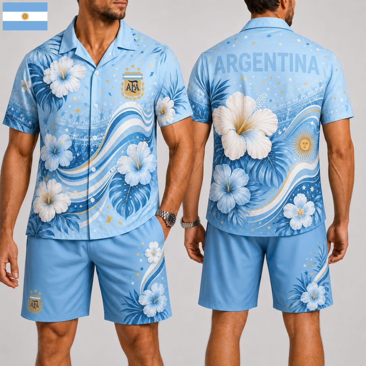 Argentina Fan Hawaii Shirt & Shorts Set – World Cup 2026