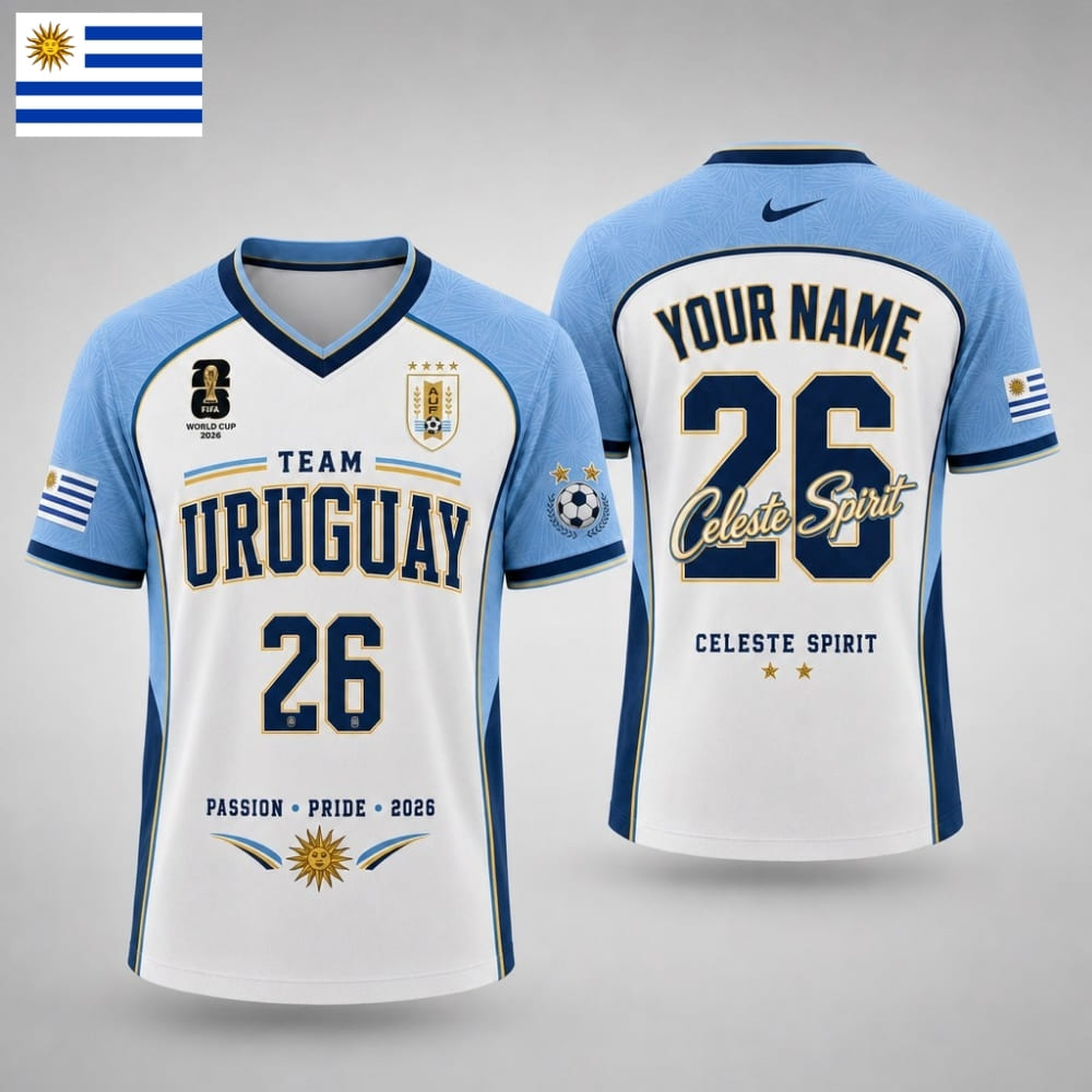 Personalized Uruguay Fan V-neck Soccer Unisex Shirt – Custom Name & Number