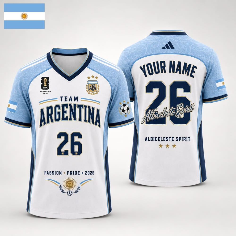 Personalized Argentina Fan V-Neck Soccer Unisex Shirt – Custom Name & Number