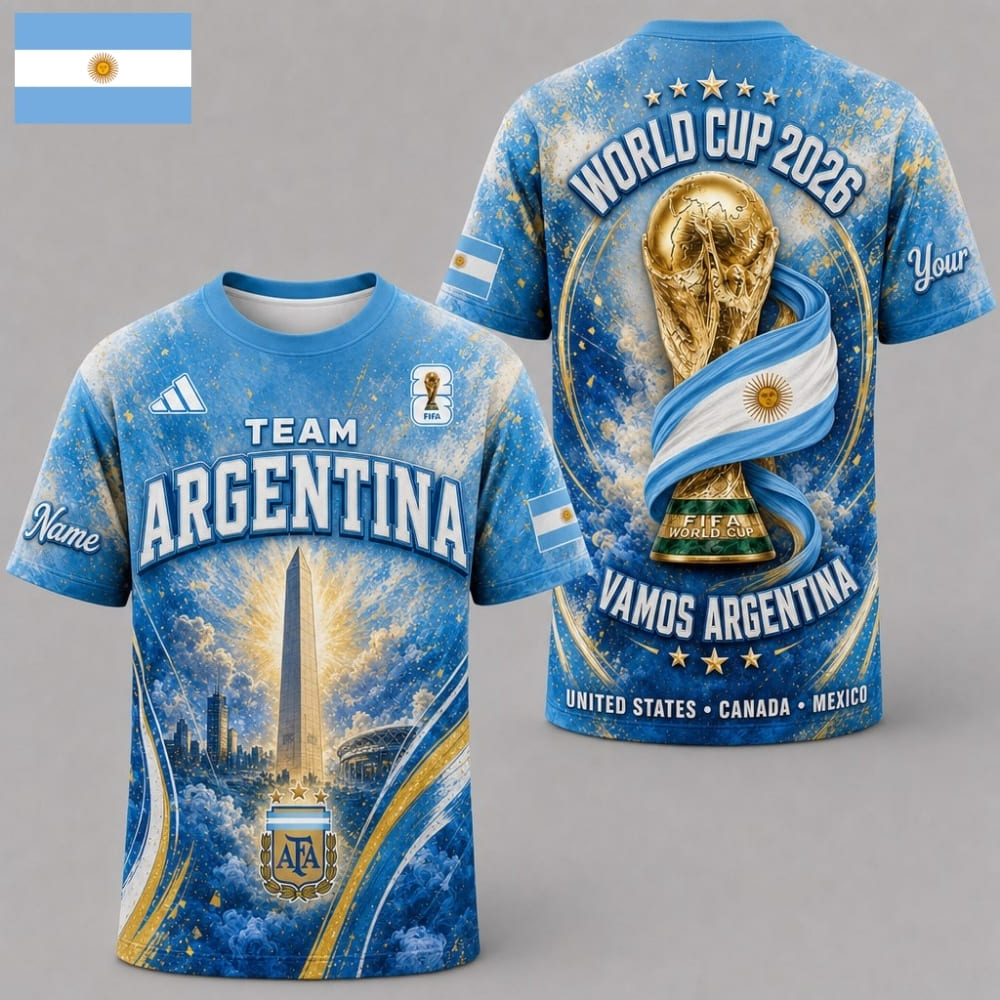 Personalized Vamos Argentina World Cup 2026 Unisex T-Shirt – Custom Name & Number