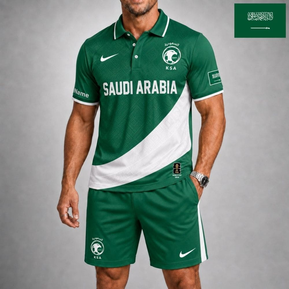 Personalized Saudi Arabia Soccer Polo Shirt & Shorts Set – Custom Name & Number | WC 2026