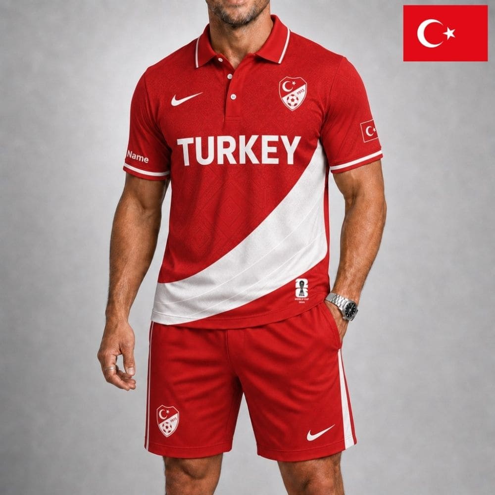 Personalized Turkey Soccer Polo Shirt & Shorts Set – Custom Name & Number | WC 2026