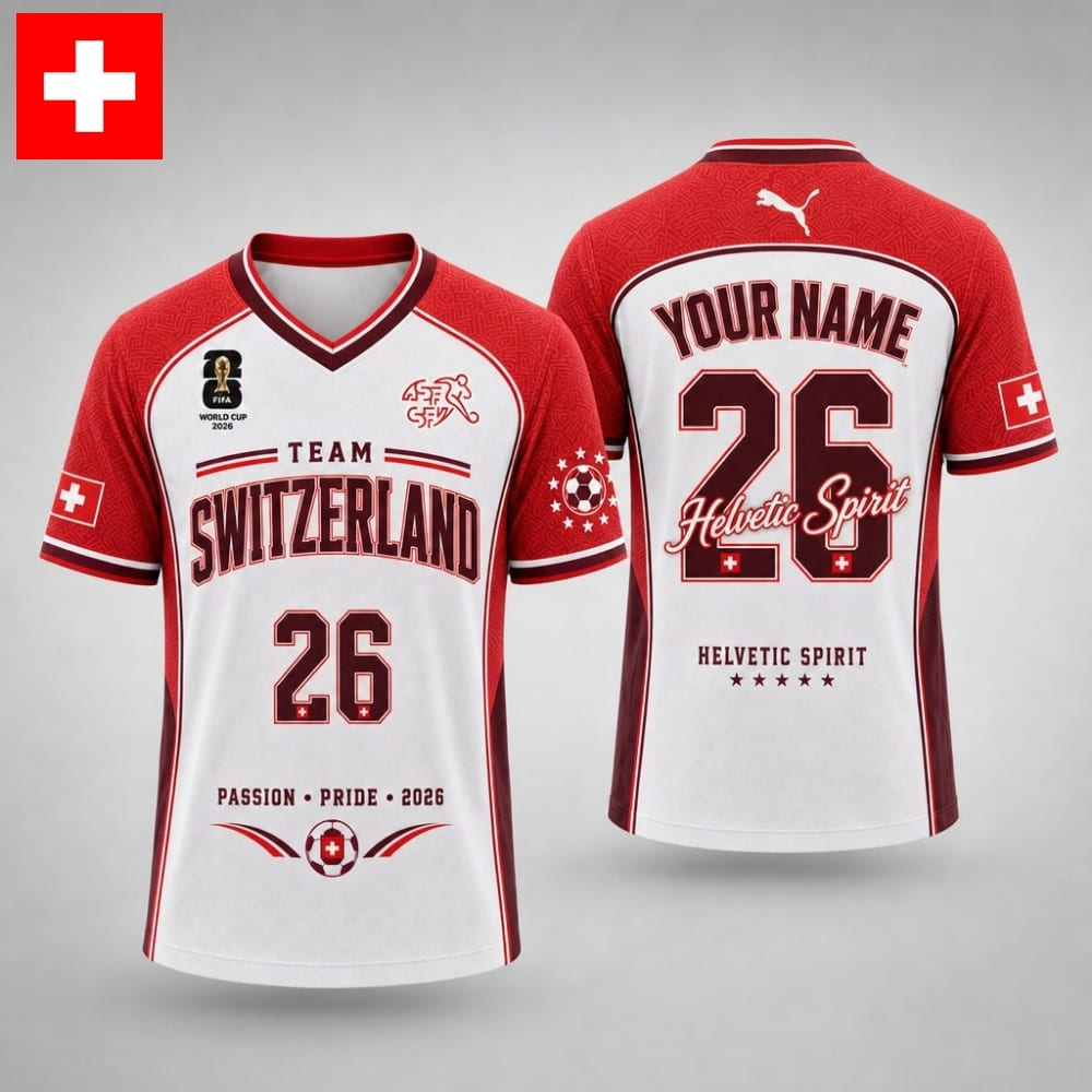 Personalized Switzerland Fan V-Neck Soccer Unisex Shirt – Custom Name & Number