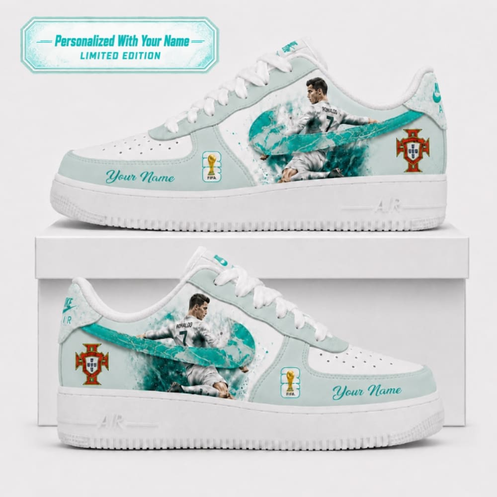 Personalized Portugal Cristiano Ronaldo Aqua Strike Sneakers – Custom Name | World Cup 2026
