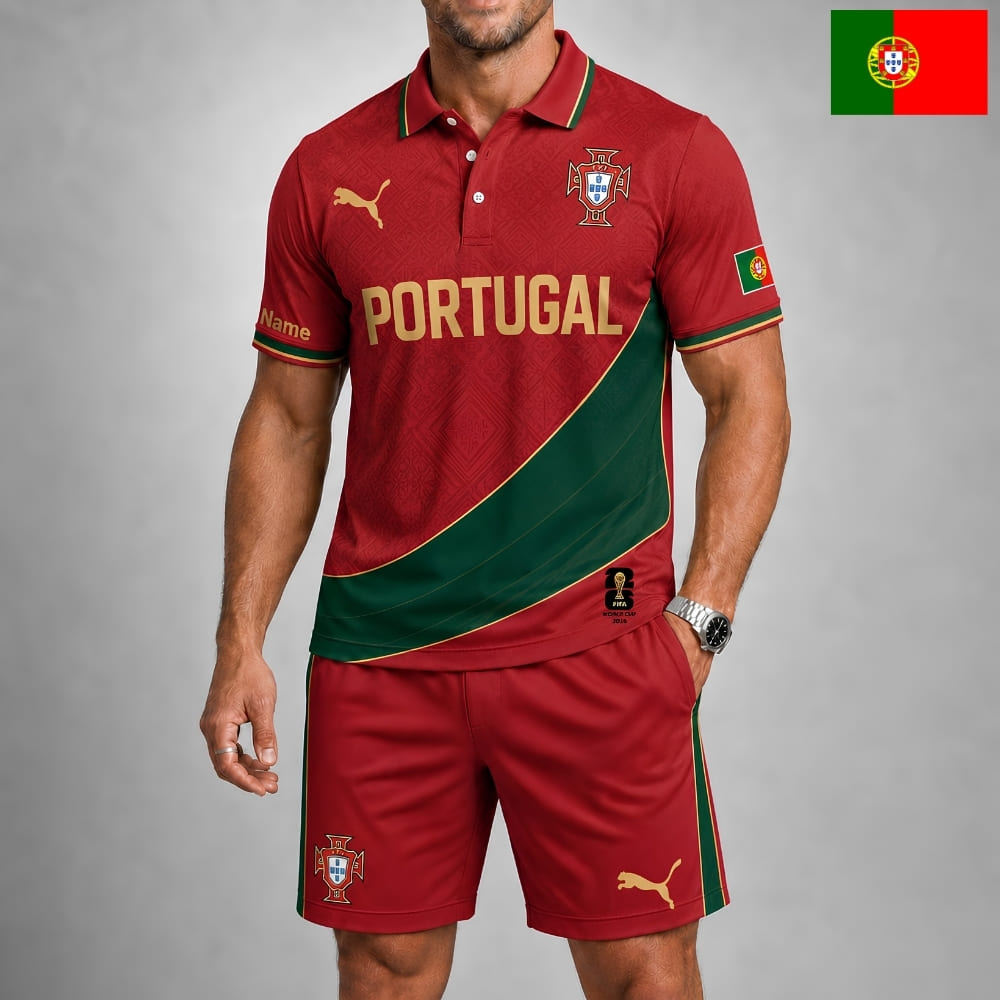 Personalized Portugal Soccer Polo Shirt & Shorts Set – Custom Name & Number | WC 2026