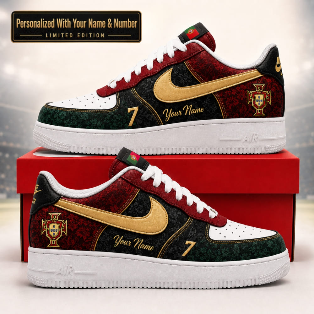 Personalized Portugal Gold Crest Sneakers – Custom Name | World Cup 2026