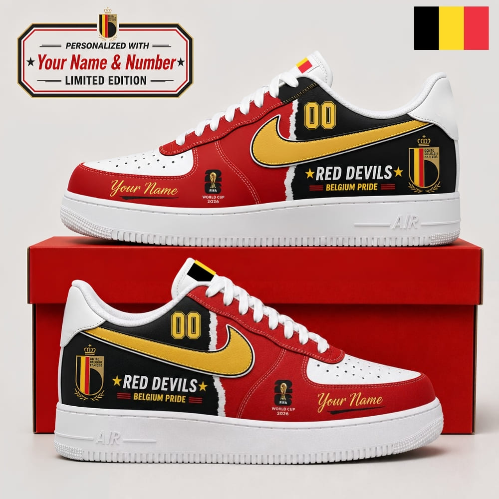 Personalized Belgium Fan Sneakers – Custom Name & Number