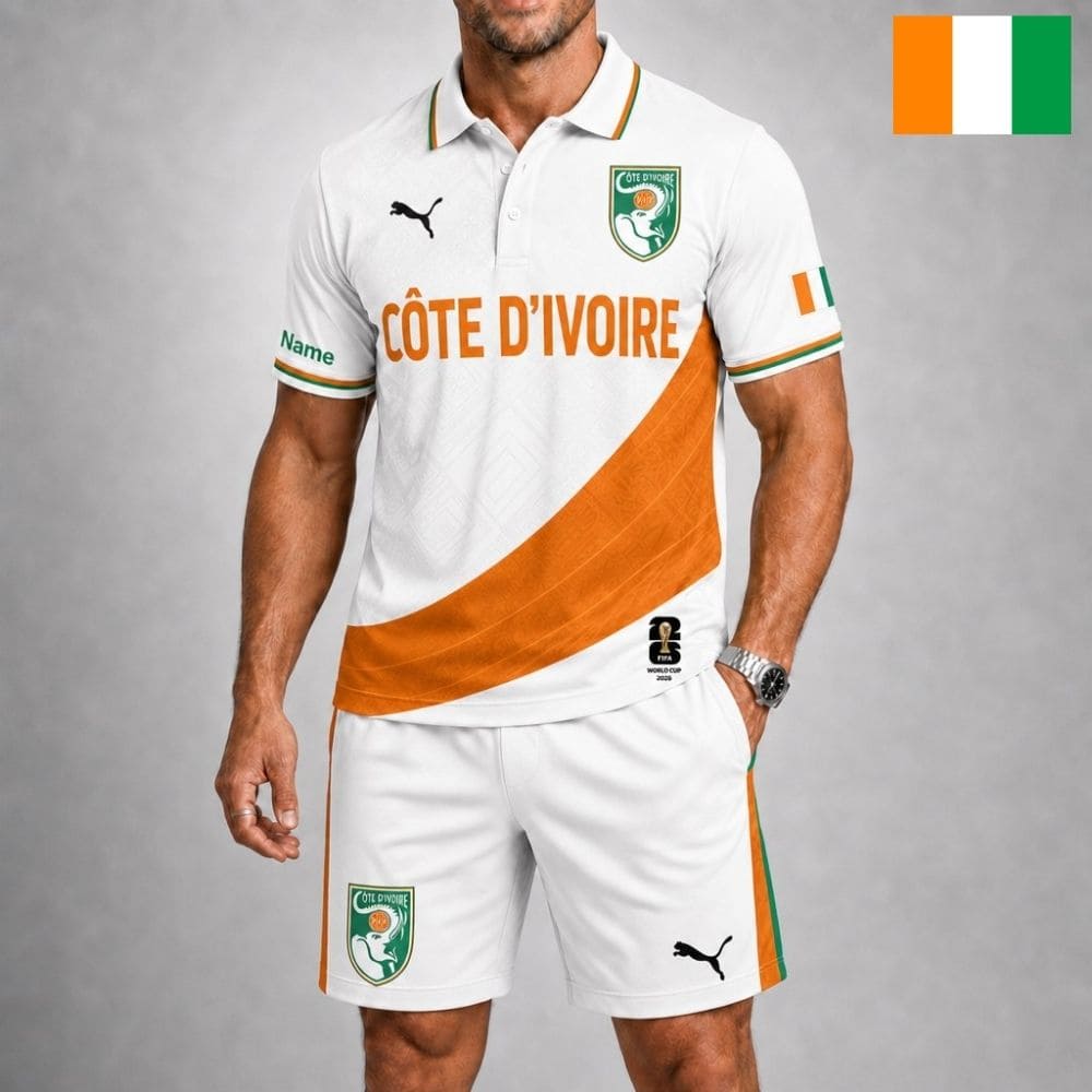 Personalized Côte d'Ivoire Soccer Polo Shirt & Shorts Set – Custom Name & Number | WC 2026