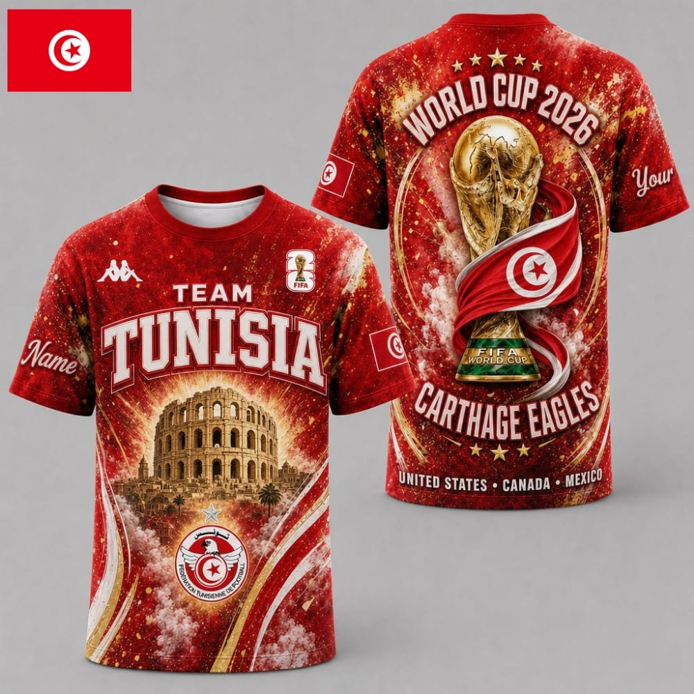 Personalized Tunisia Carthage Eagles World Cup 2026 Unisex T-Shirt – Custom Name & Number