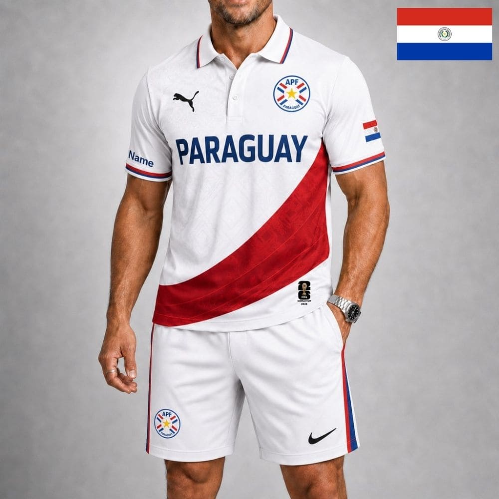 Personalized Paraguay Soccer Polo Shirt & Shorts Set – Custom Name & Number | WC 2026