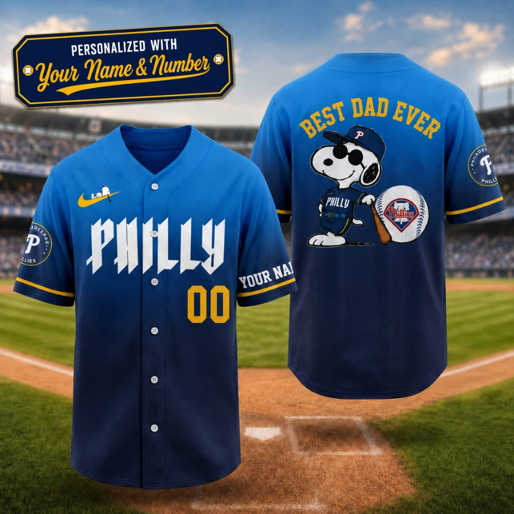 Baseball Jersey – Personalized Philadelphia Phillies Snoopy Best Dad Ever - Custom Name