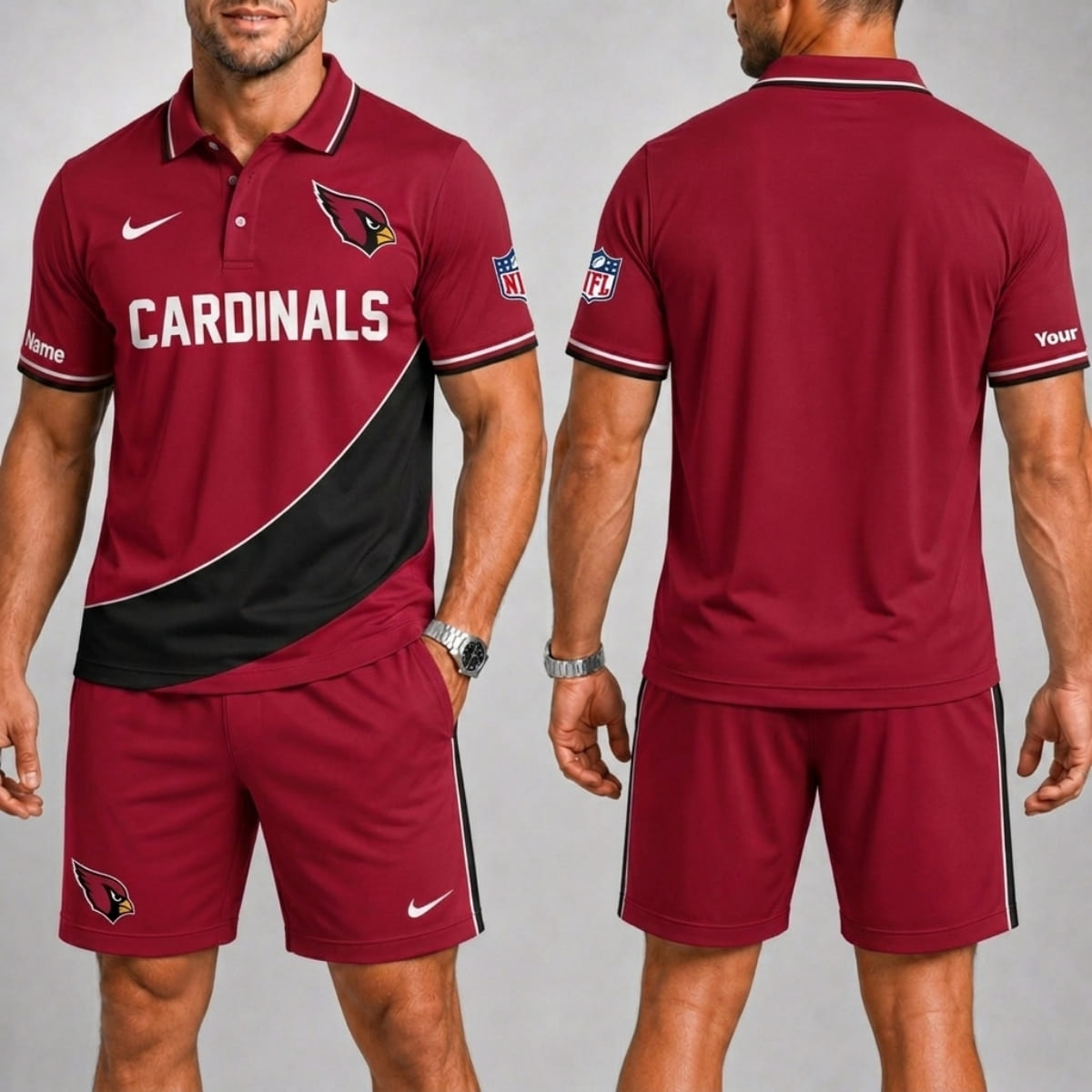 Personalized Arizona Cardinals Sideline Edition Polo Shirt & Shorts Set – Custom Name | NFL Fan Outfit