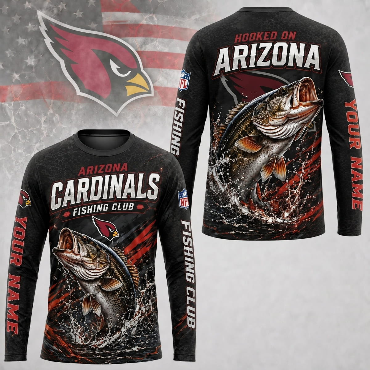 Personalized Arizona Cardinals Fishing Club Long Sleeve Shirt – Custom Name | NFL x Fishing