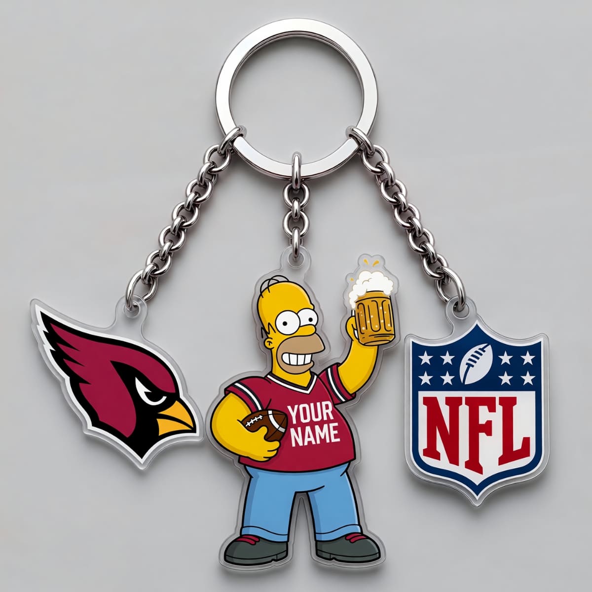 Personalized Arizona Cardinals x The Simpsons Triple Charm Keychain - Custom Name | NFL Fan Gift