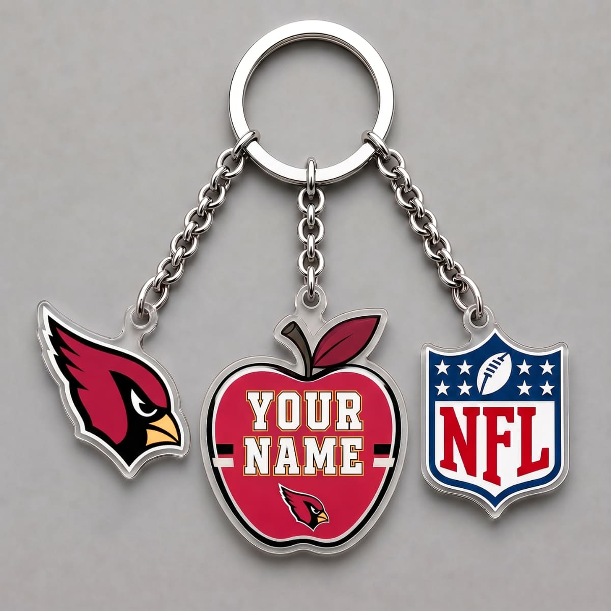 Personalized Arizona Cardinals Back to School Apple Triple Charm Keychain - Custom Name | NFL Fan Gift