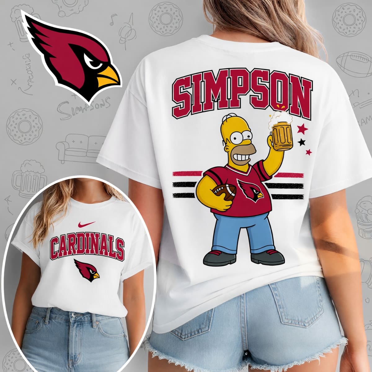 Arizona Cardinals x The Simpsons Football Game Day Unisex T-Shirt - NFL Fan Outfit