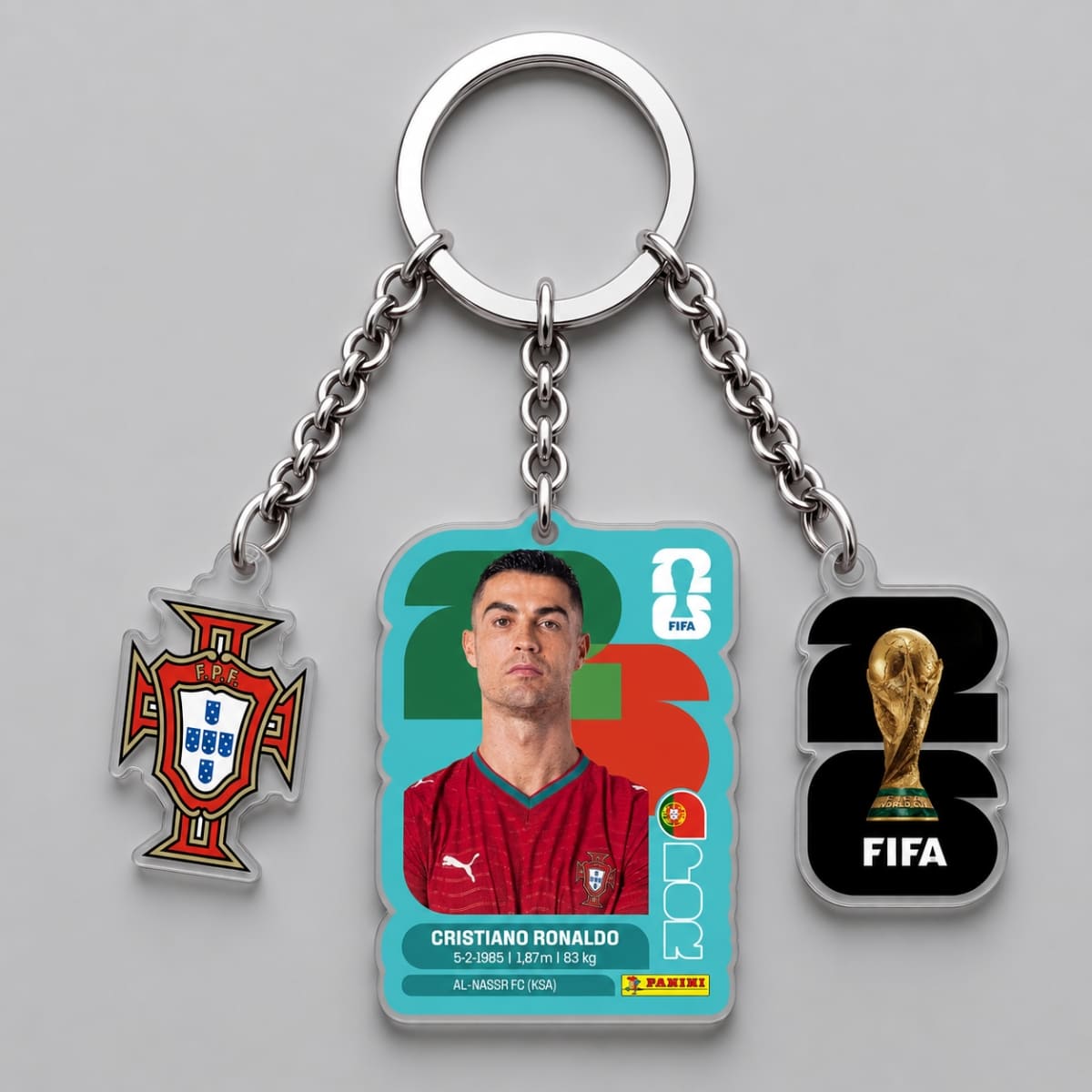 Cristiano Ronaldo Portugal Teal Player Card Triple Charm Keychain | World Cup 2026