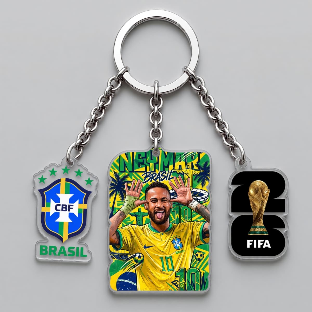 Neymar Júnior Brazil Celebration Pose Triple Charm Keychain | World Cup 2026