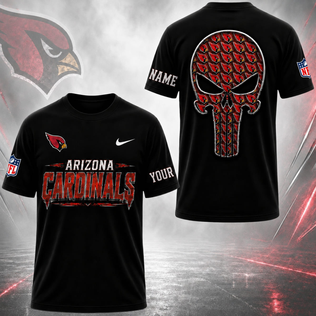 Personailzed Arizona Cardinals Gridiron Skull Unisex T-Shirt – Custom Name | NFL Fan Outfit