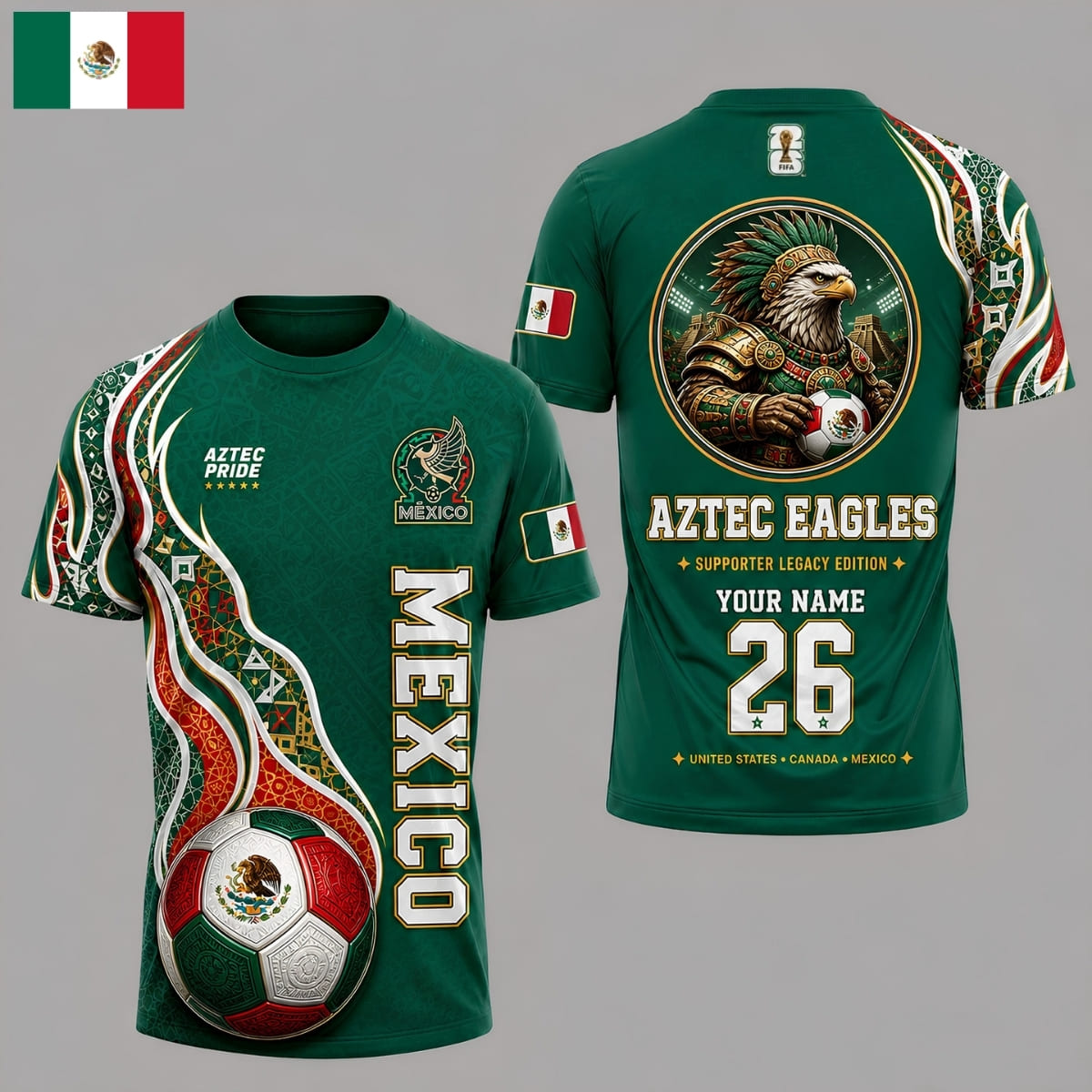 Personalized Mexico Aztec Eagles World Cup 2026 Unisex T-Shirt – Custom Name & Number