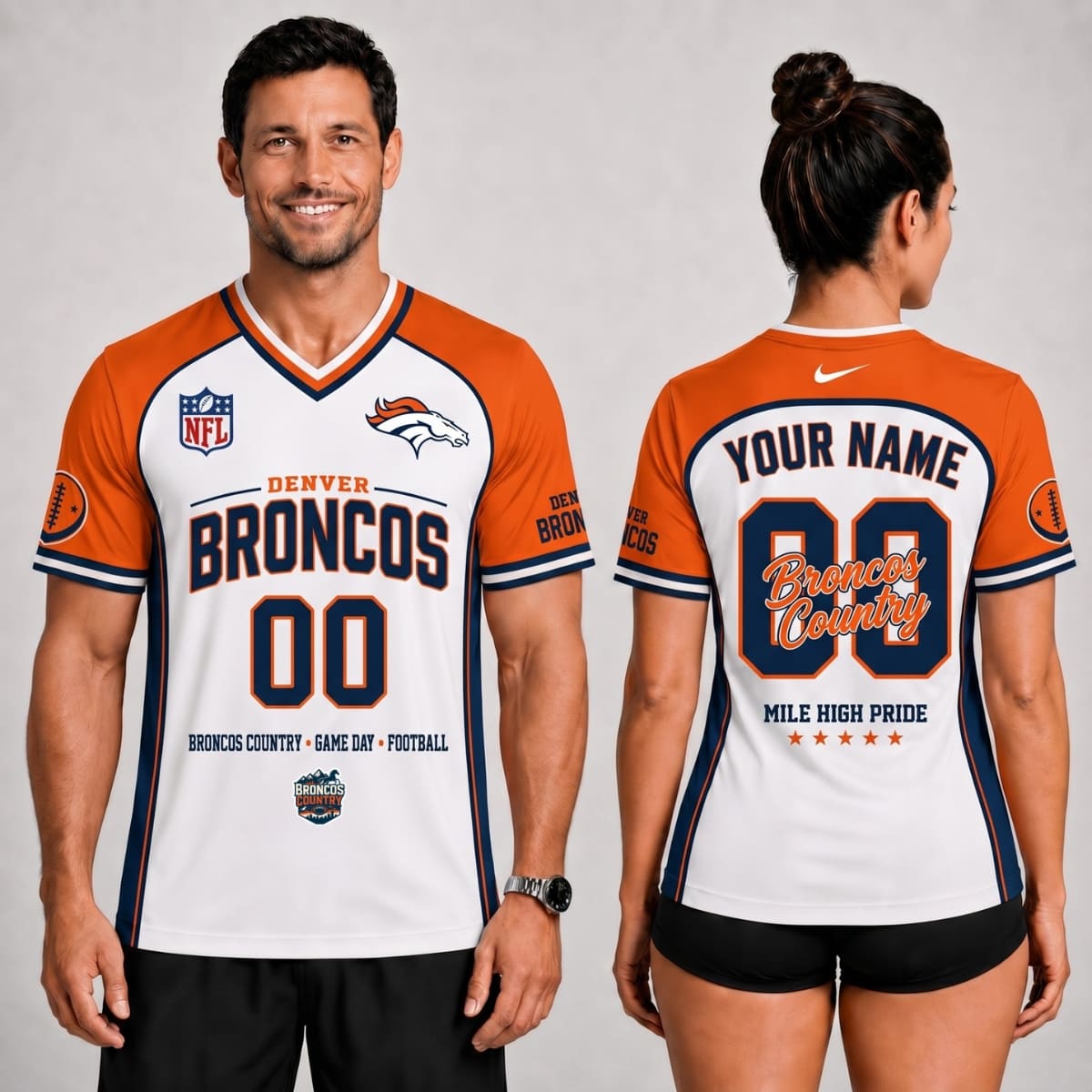 Personalized Denver Broncos V-Neck Unisex Shirt – Custom Name & Number | NFL Fan Outfit