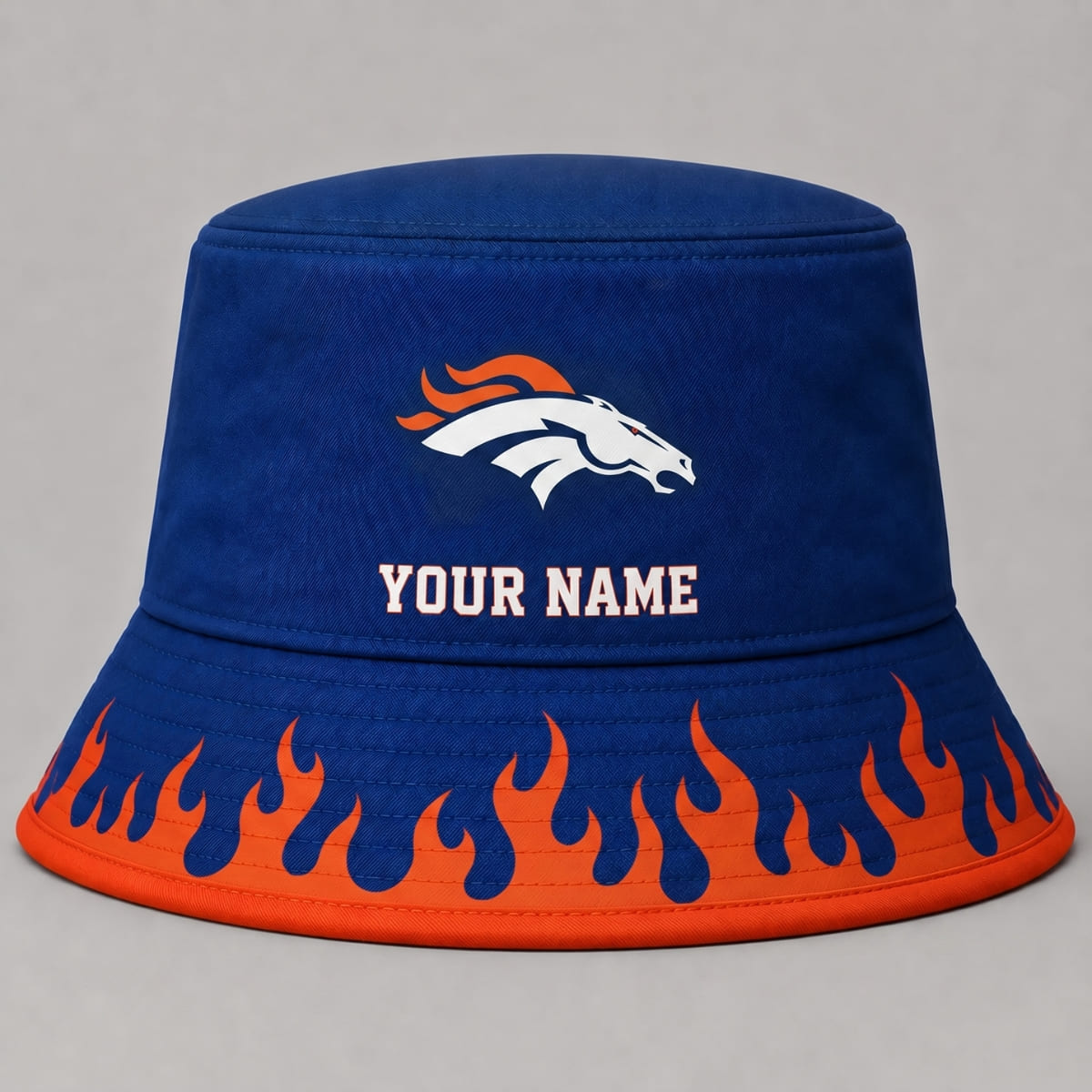 Personalized Denver Broncos Flame Brim Bucket Hat – Custom Name | NFL Fan Outfit