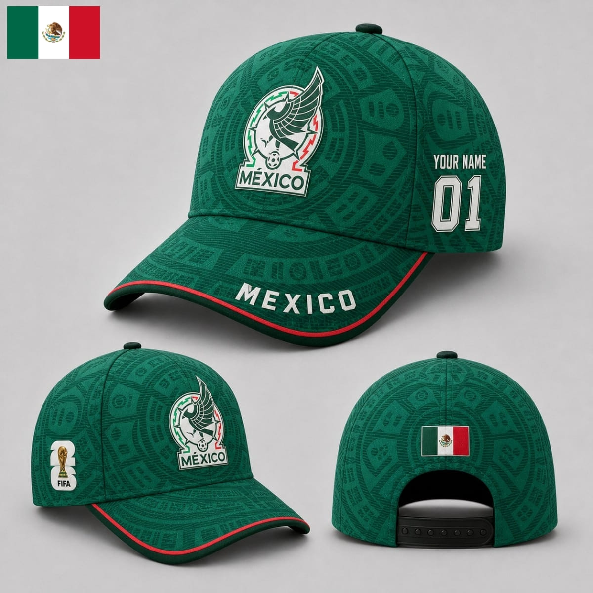 Personalized Mexico Baseball Cap – Home Jersey Inspired – Custom Name & Number | World Cup 2026