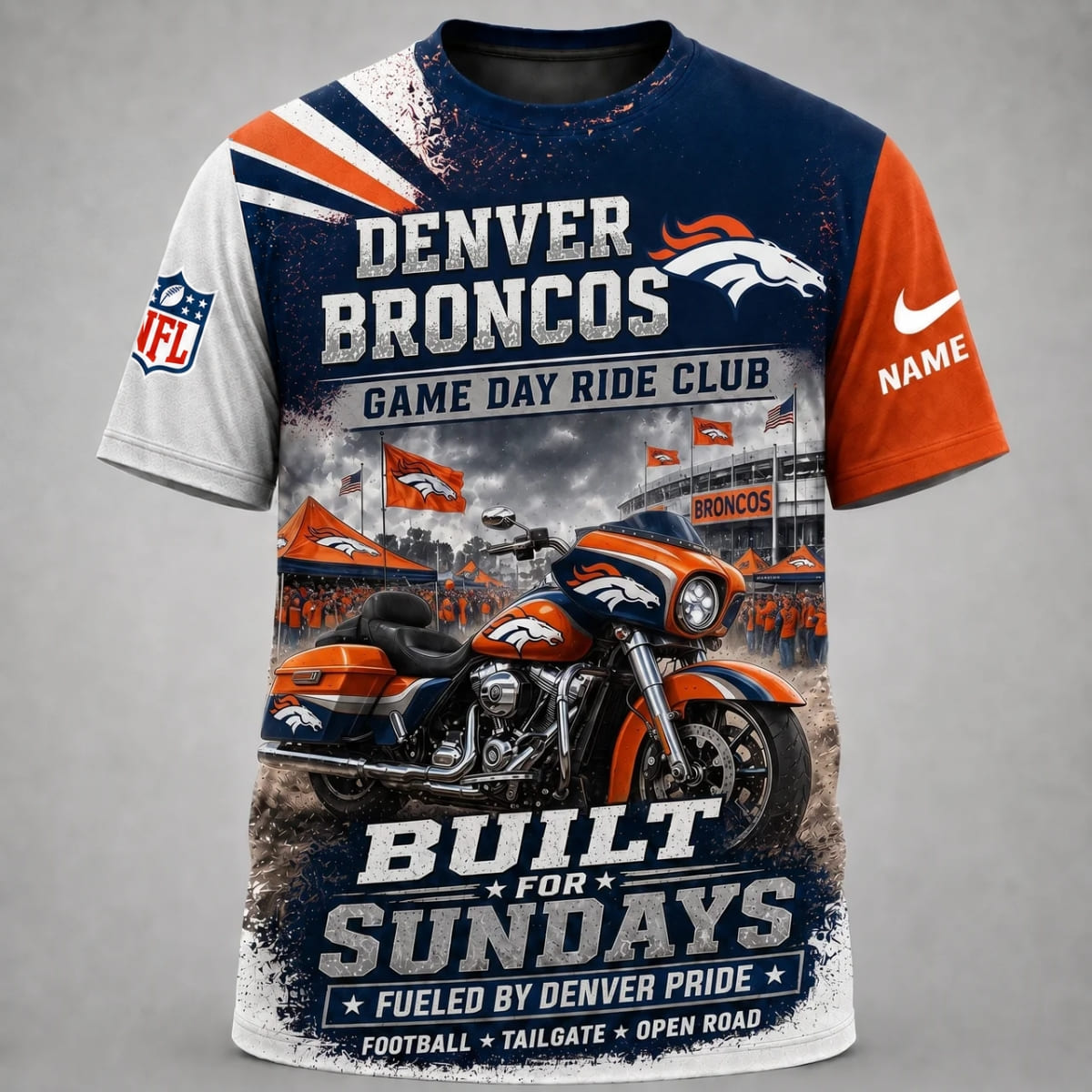 Personalized Denver Broncos Game Day Ride Club Unisex T-Shirt – Custom Name | NFL Fan Outfit
