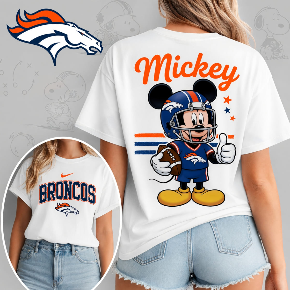 Denver Broncos x Mickey Mouse Football Game Day Unisex T-Shirt – NFL Fan Outfit