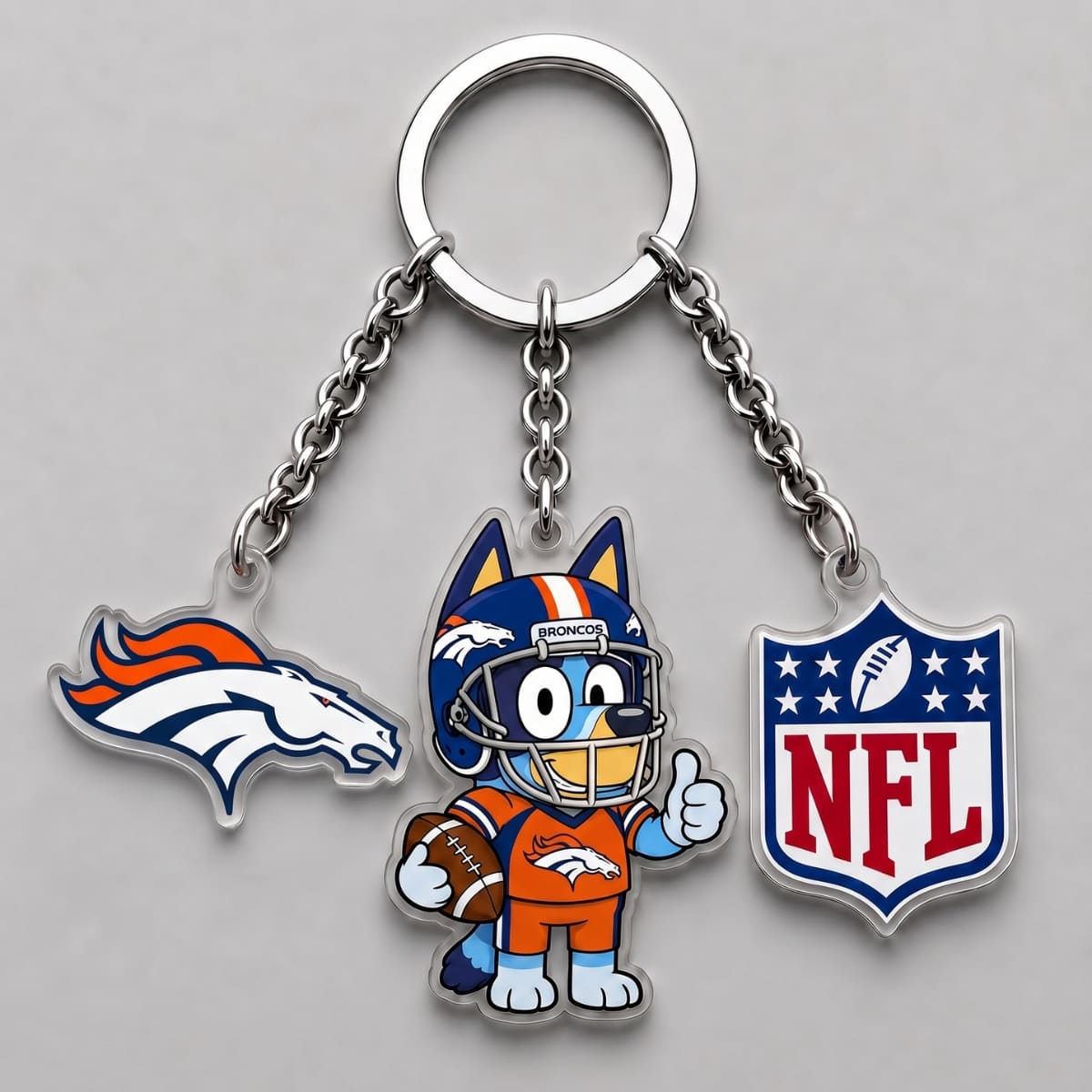 Denver Broncos x Bluey Triple Charm Keychain | NFL Fan Gift