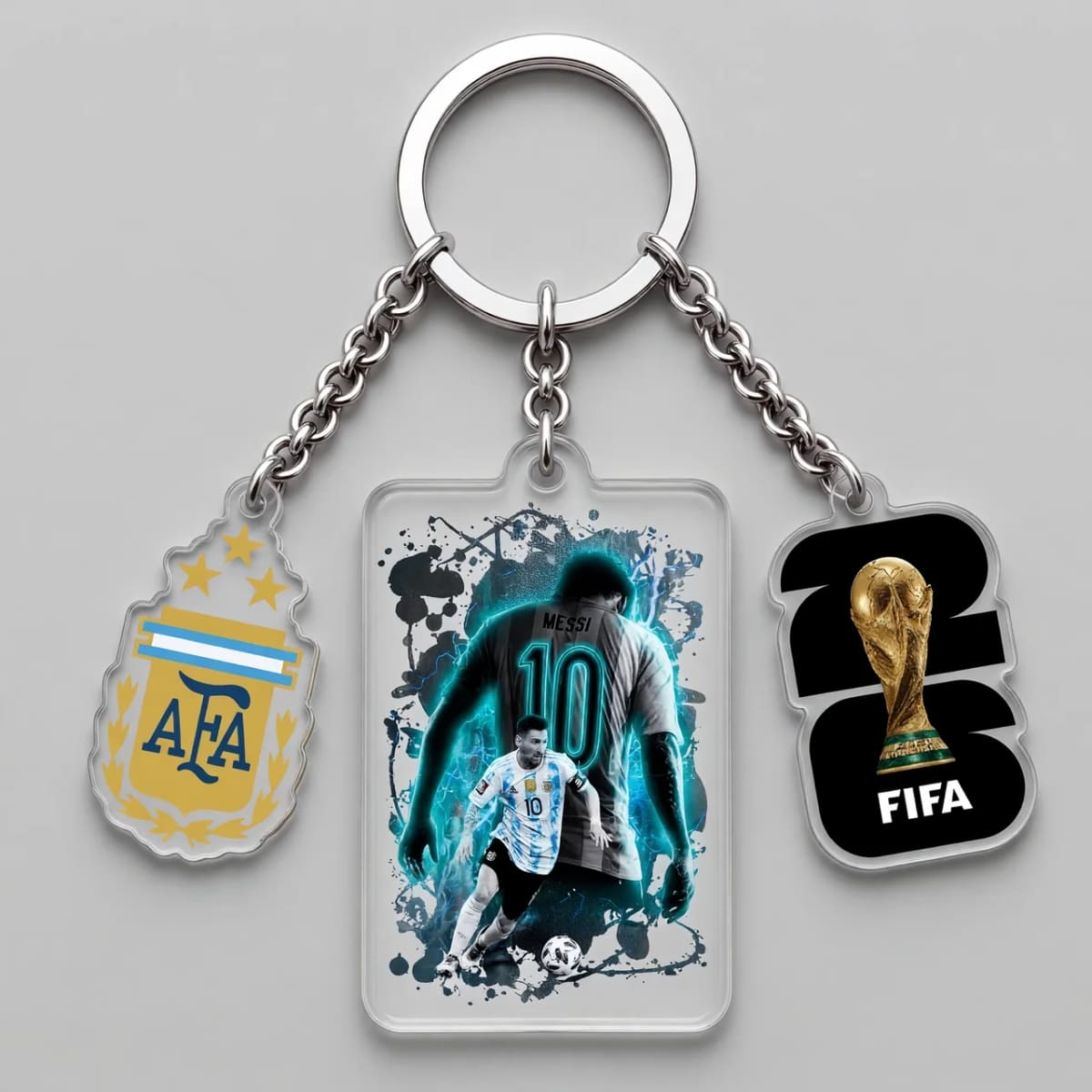 Lionel Messi Neon Number 10 Triple Charm Keychain | World Cup 2026
