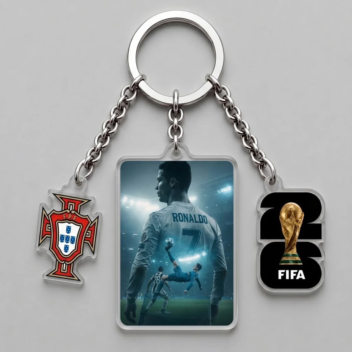 Cristiano Ronaldo Legacy Match Moment View Triple Charm Keychain | World Cup 2026