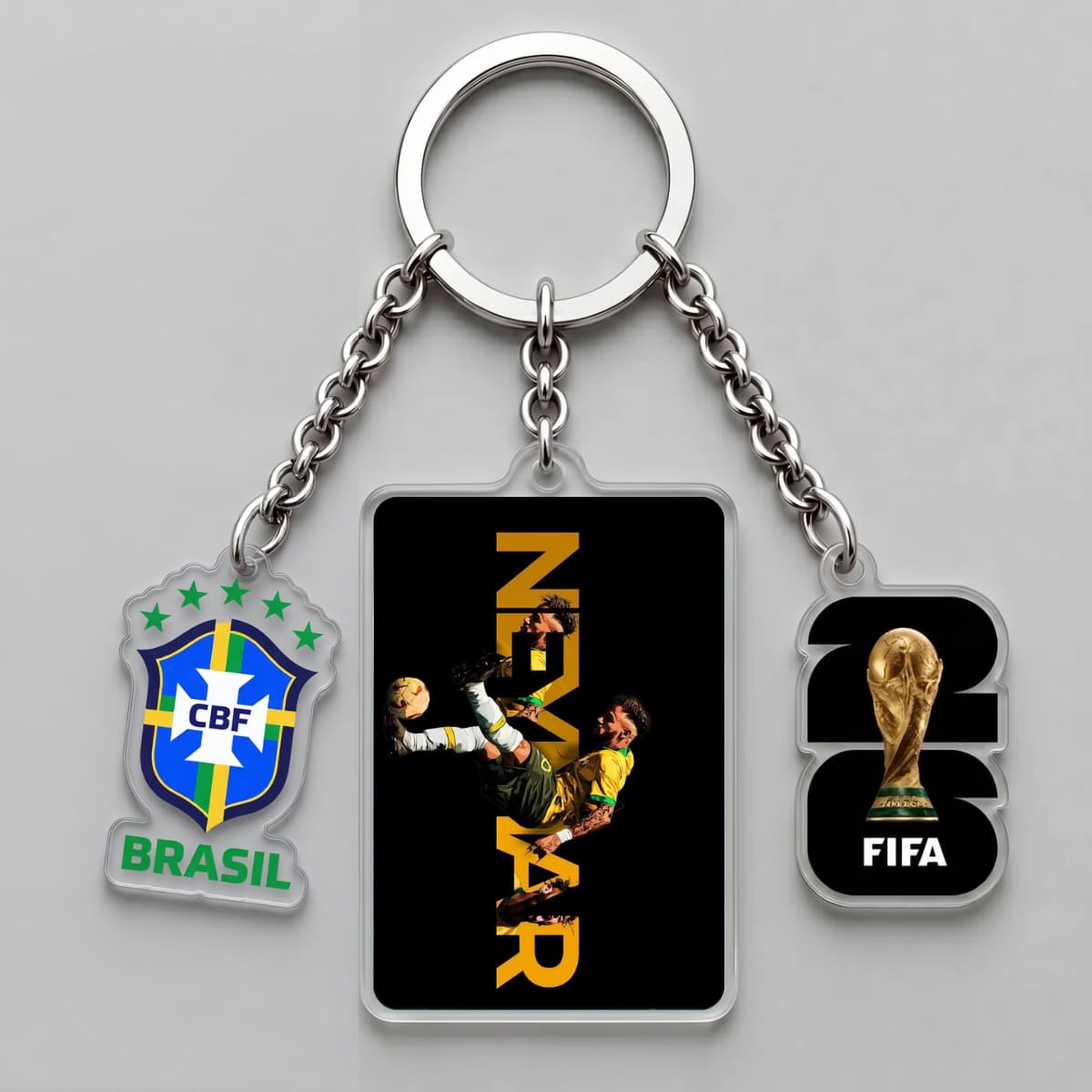 Neymar Júnior Brazil Bicycle Kick Triple Charm Keychain | World Cup 2026