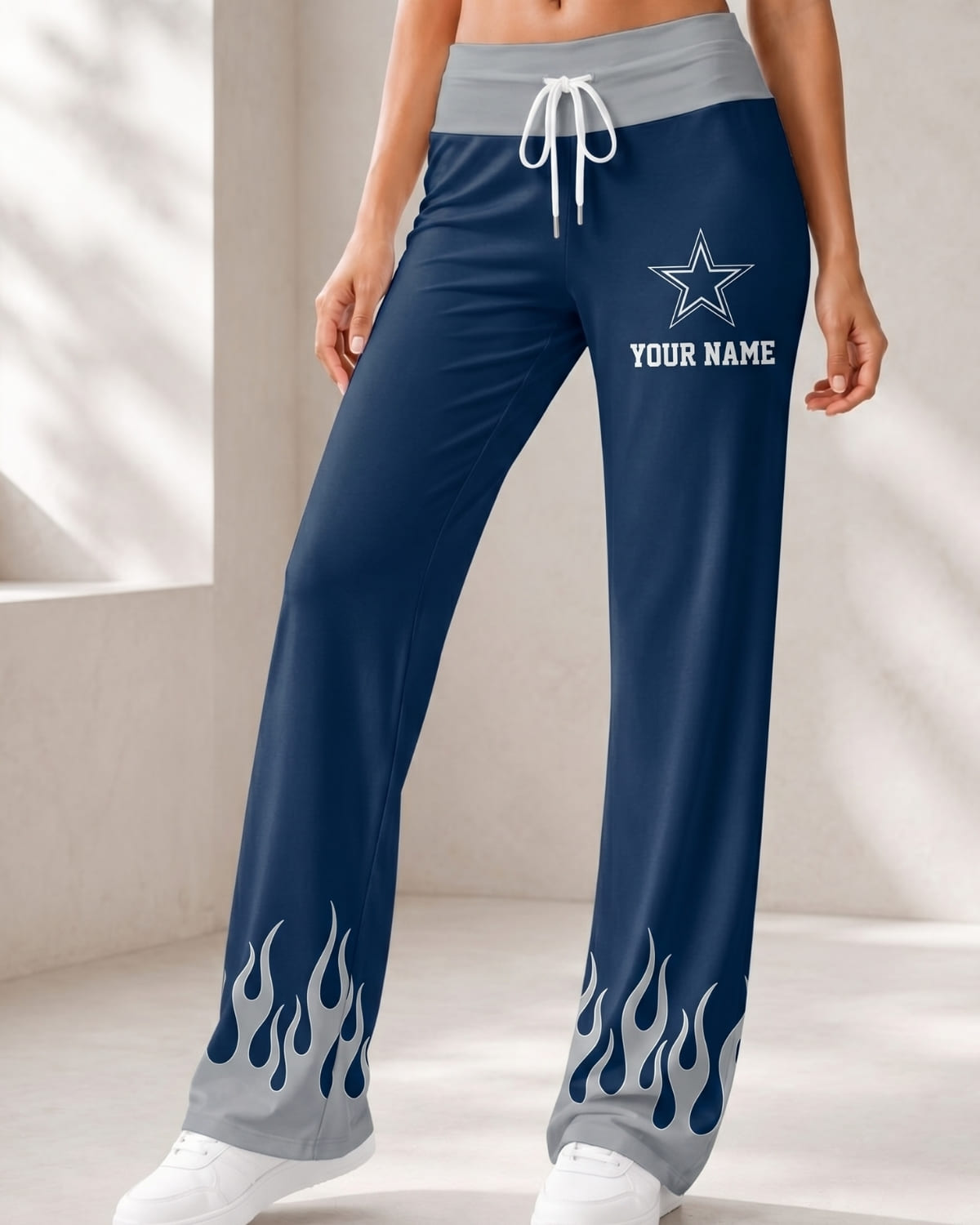 Personalized Dallas Cowboys Flame Hem Comfy Women’s Pants – Custom Name | NFL Fan Outfit