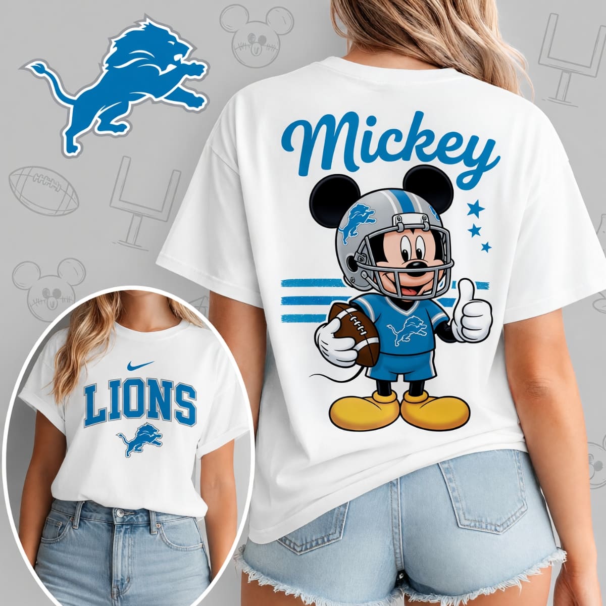 Detroit Lions x Mickey Mouse Football Game Day Unisex T-Shirt – NFL Fan Outfit