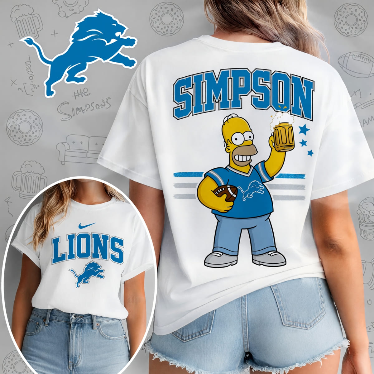 Detroit Lions x The Simpsons Football Game Day Unisex T-Shirt – NFL Fan Outfit