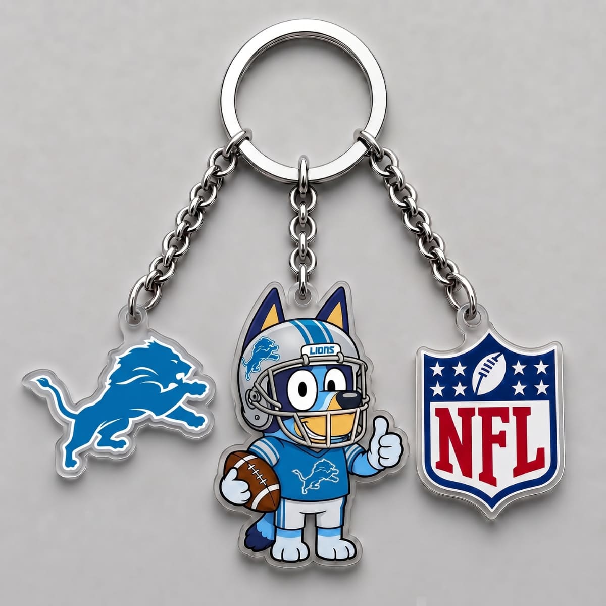Detroit Lions x Bluey Triple Charm Keychain | NFL Fan Gift