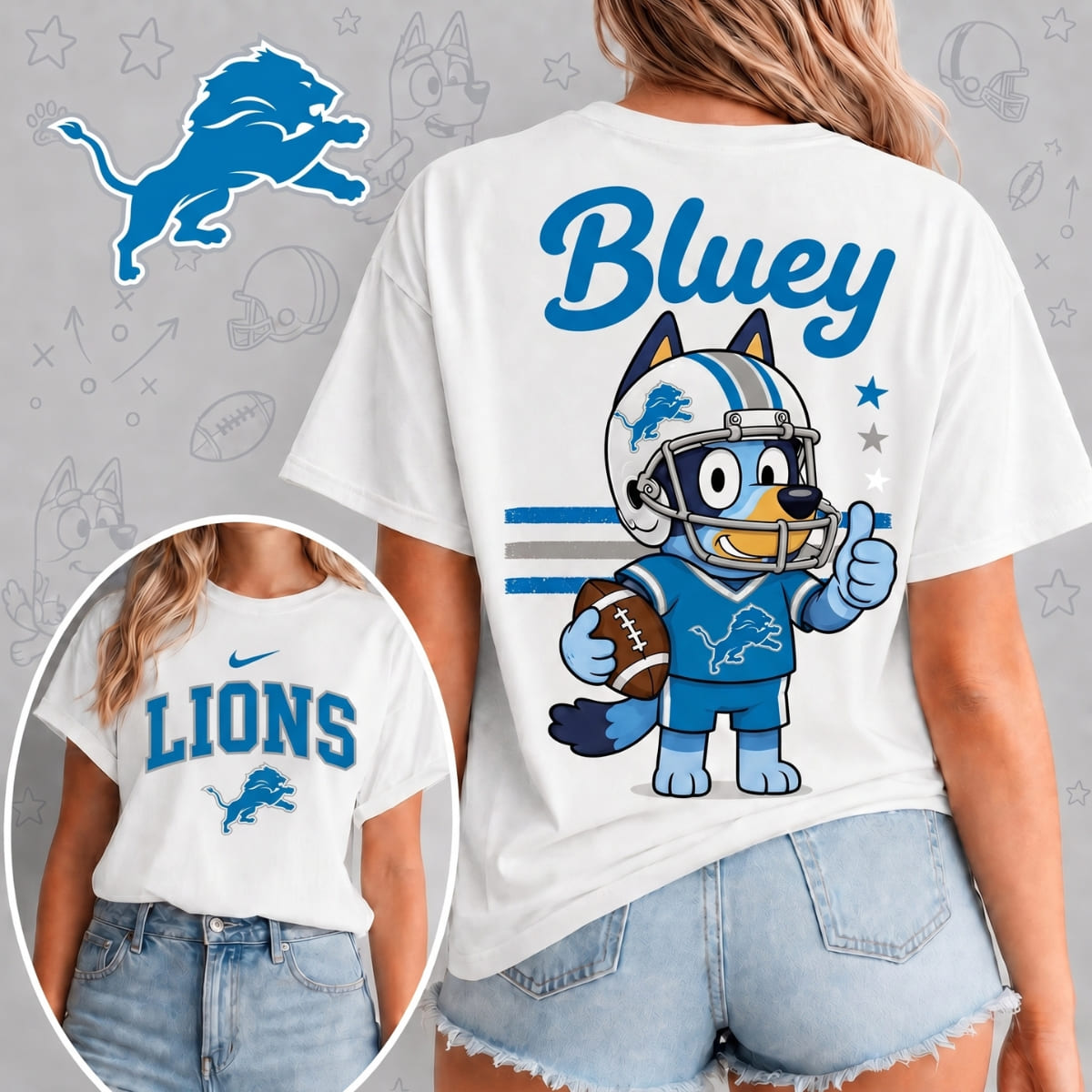 Detroit Lions x Bluey Football Game Day Unisex T-Shirt – NFL Fan Outfit