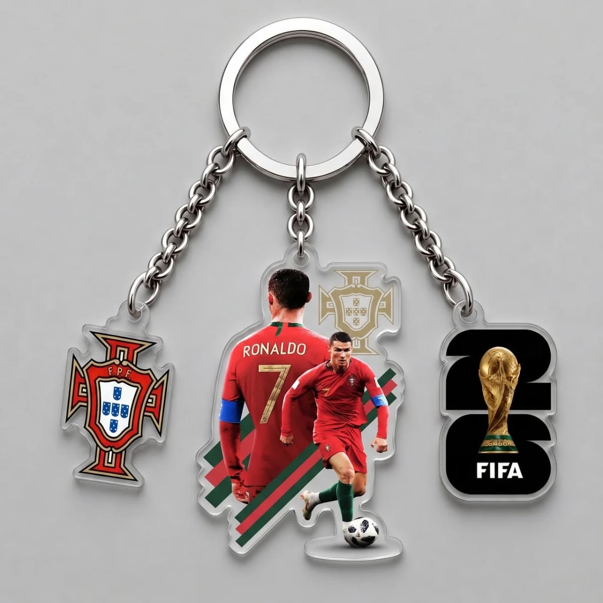 Cristiano Ronaldo Portugal Dual Pose Triple Charm Keychain | World Cup 2026