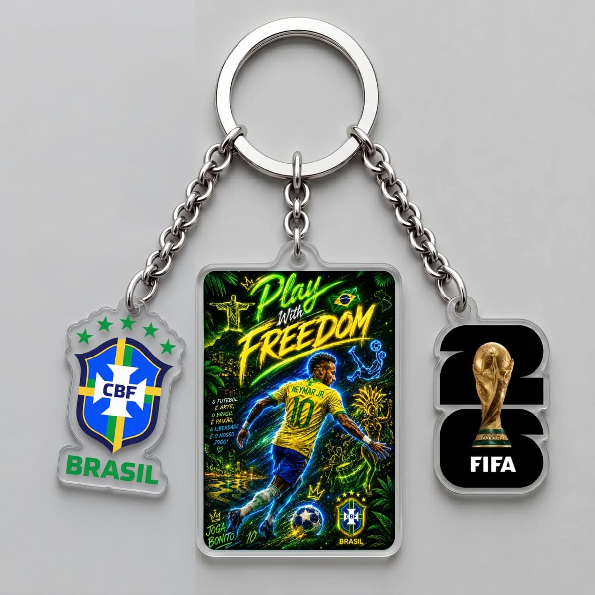 Neymar Júnior Brazil Play With Freedom Triple Charm Keychain | World Cup 2026
