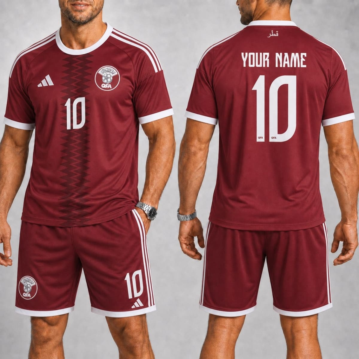 Personalized Qatar Home Jersey & Shorts Set – Custom Name & Number | World Cup 2026
