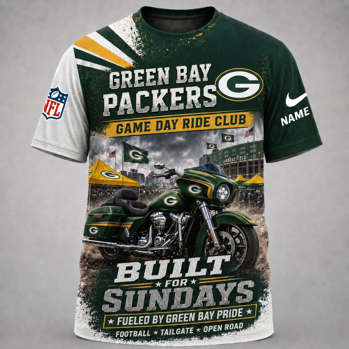 Personalized Green Bay Packers Game Day Ride Club Unisex T-Shirt – Custom Name | NFL Fan Outfit