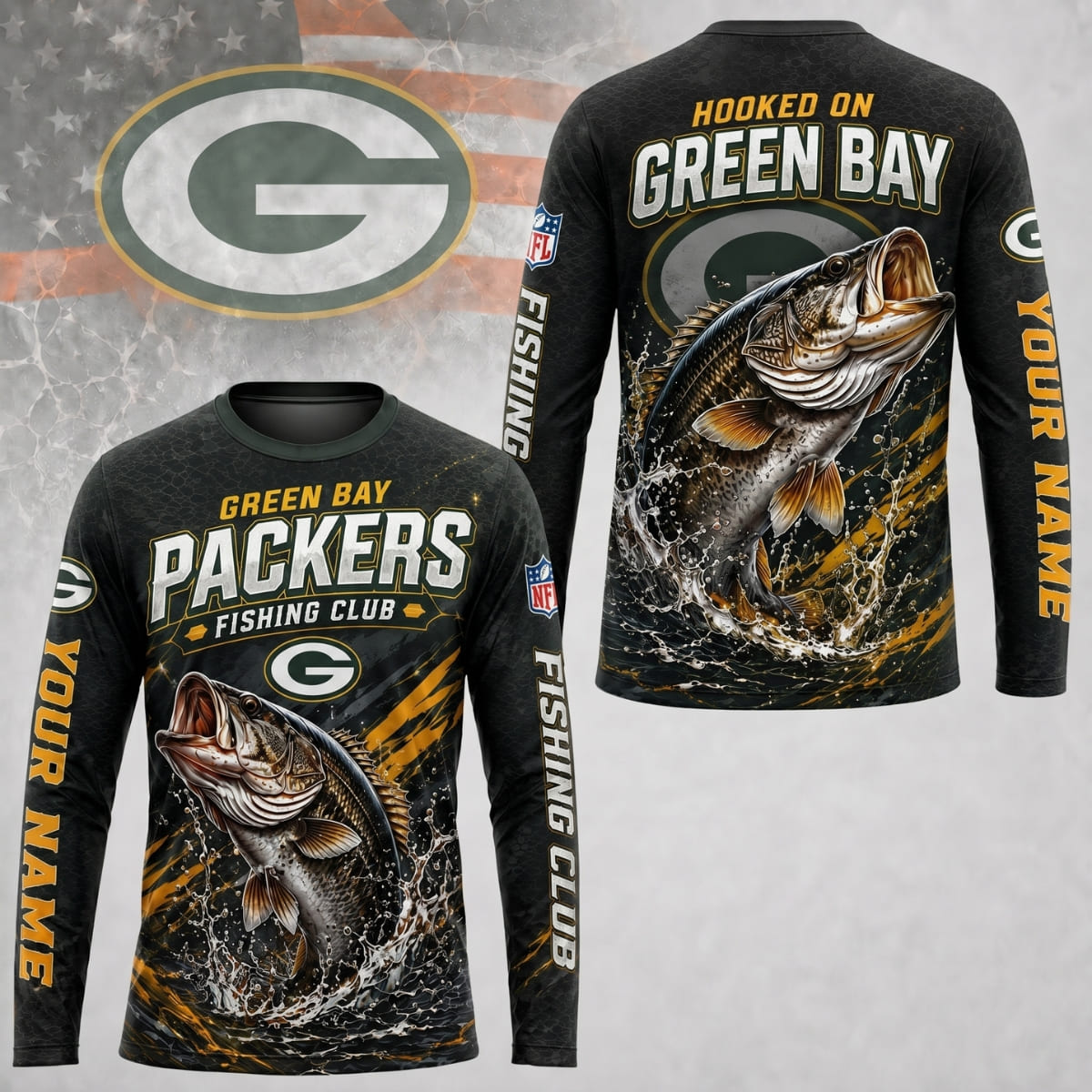 Personalized Green Bay Packers Fishing Club Long Sleeve Shirt – Custom Name | NFL x Fishing