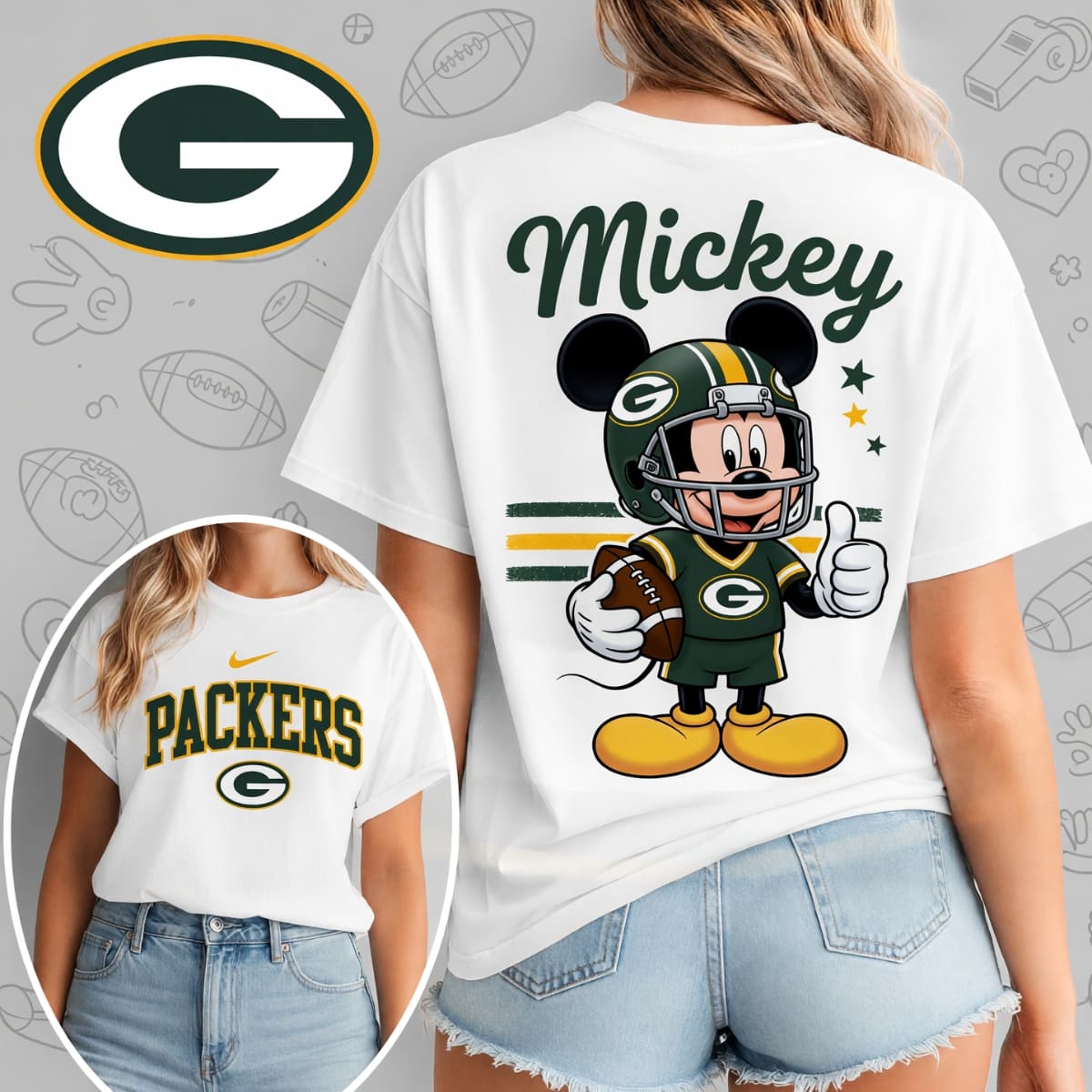 Green Bay Packers x Mickey Mouse Football Game Day Unisex T-Shirt – NFL Fan Outfit