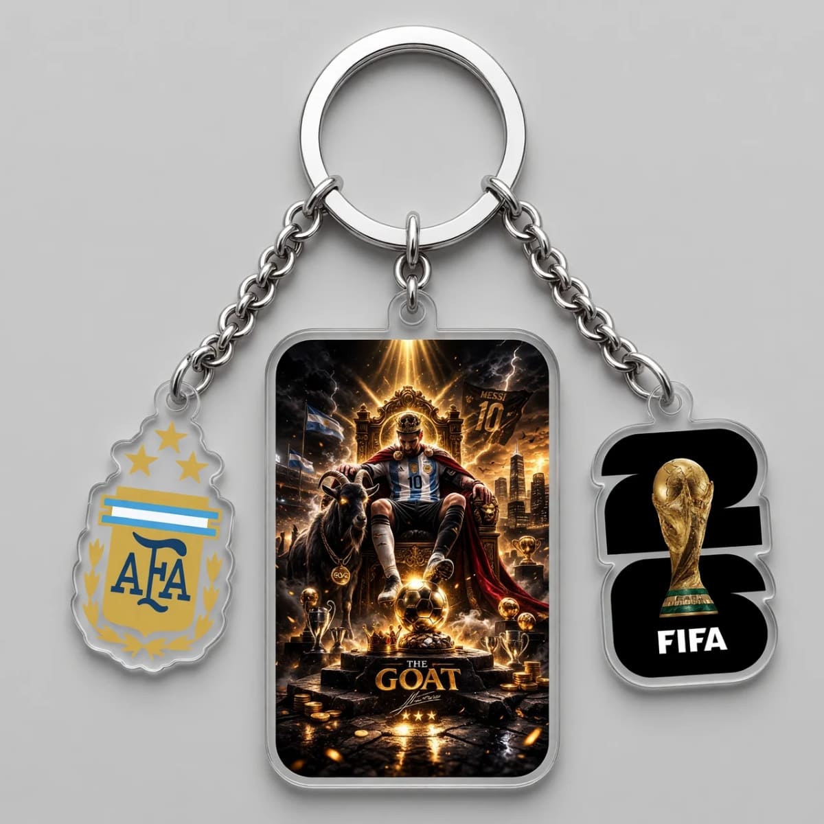Lionel Messi The GOAT Throne Triple Charm Keychain | World Cup 2026