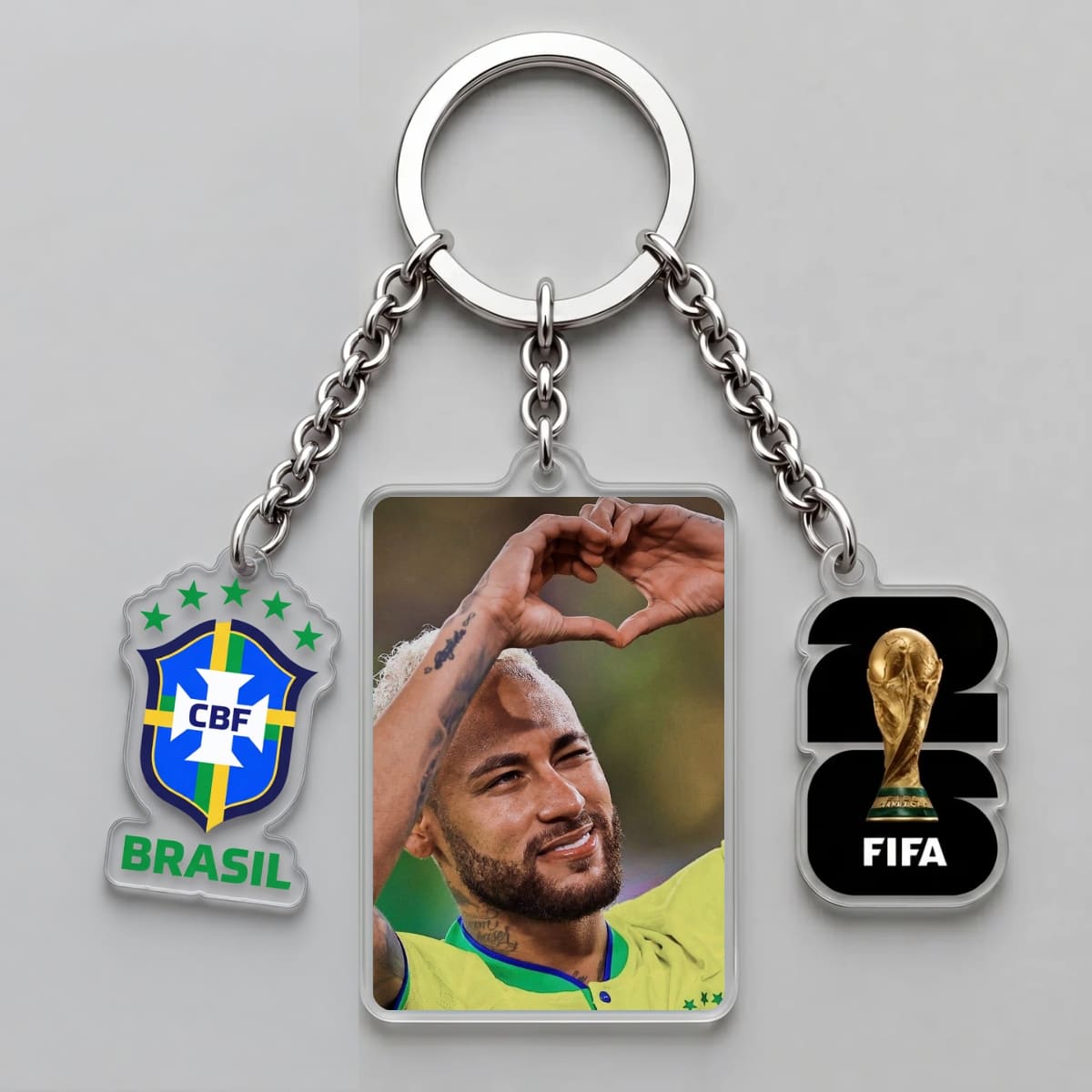 Neymar Júnior Brazil Heart Hands Triple Charm Keychain | World Cup 2026