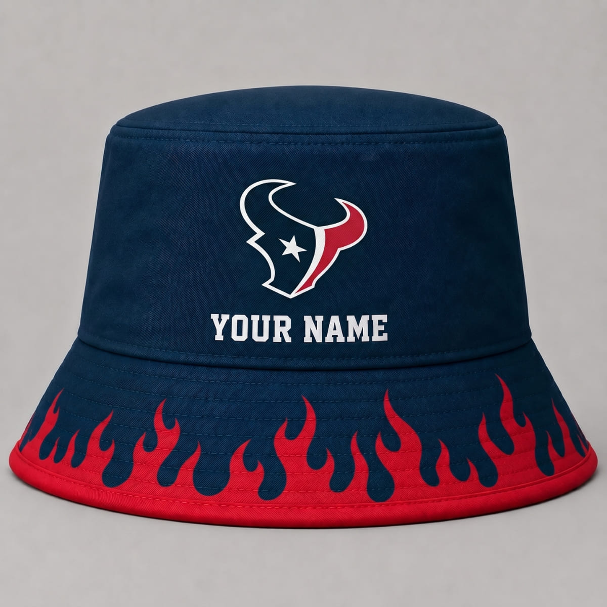 Personalized Houston Texans Flame Brim Bucket Hat – Custom Name | NFL Fan Outfit